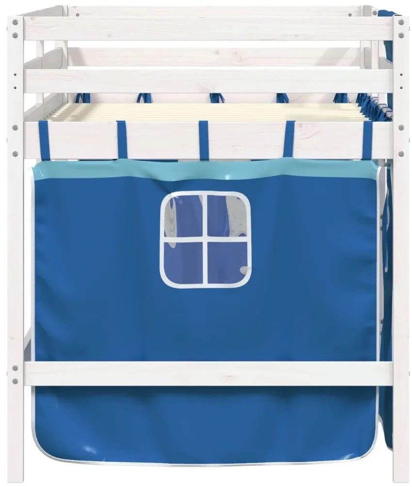 Cama alta p/ criança c/ cortinas 90x190 cm pinho maciço azul