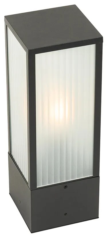 Candeeiro de pé exterior preto com vidro canelado 40 cm IP44 - Charlois Moderno