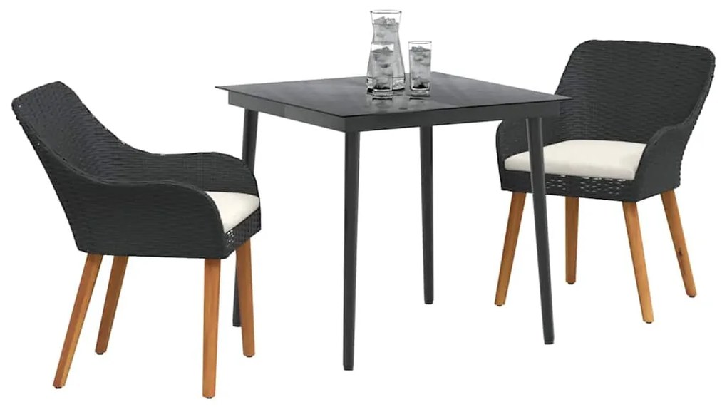 Conjunto de Jantar de Jardim 3 peças preto em rattan sintético