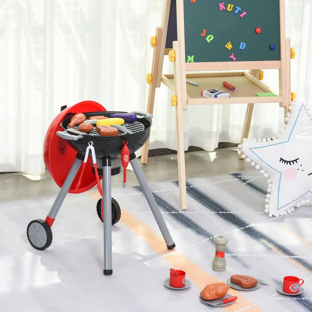 Conjunto de Churrasqueira para Crianças Acima de 3 Anos 39 Peças Luz e Som 34.5x37x56 Vermelho