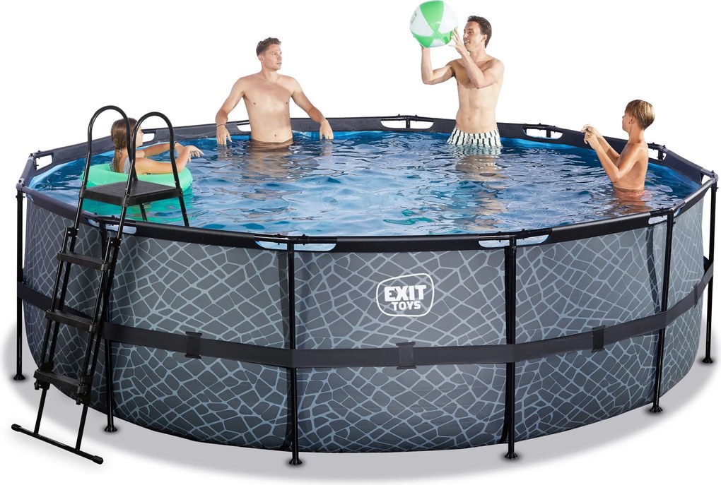 Piscina redonda Stone ø450x122cm com bomba de filtro de areia - Cinzenta