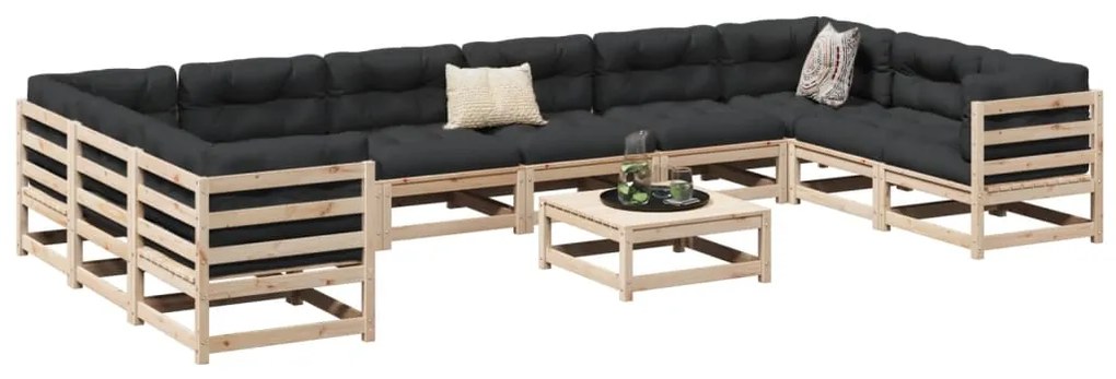 vidaXL 11 pcs conjunto sofás de jardim madeira de pinho maciça