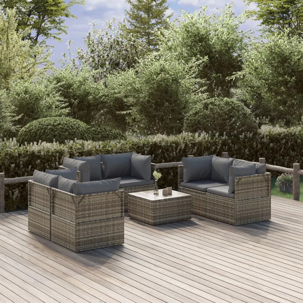 vidaXL 7 pcs conjunto lounge de jardim c/ almofadões vime PE cinzento