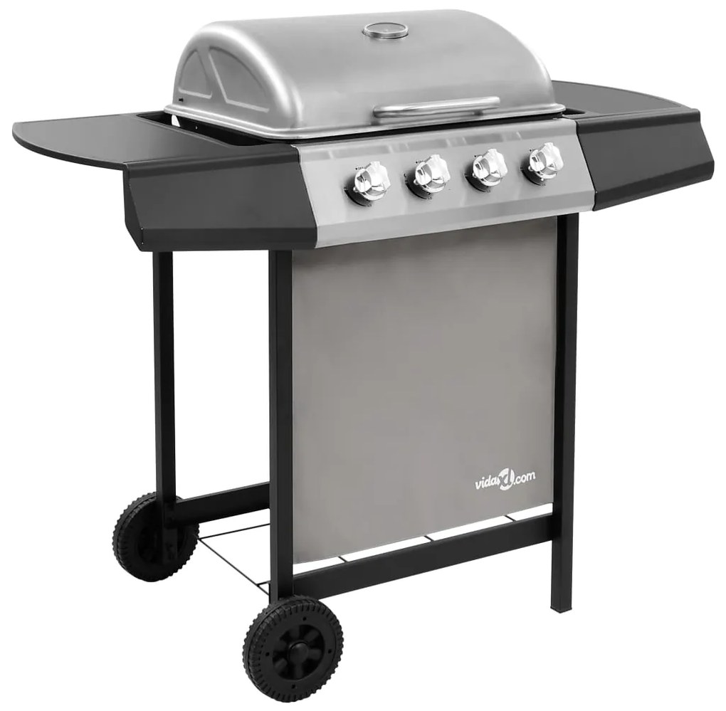 3053624 vidaXL Grelhador/barbecue a gás 4 discos preto e prateado