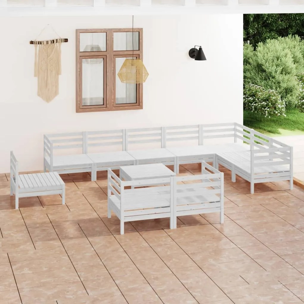 vidaXL 11 pcs conjunto lounge de jardim pinho maciço branco