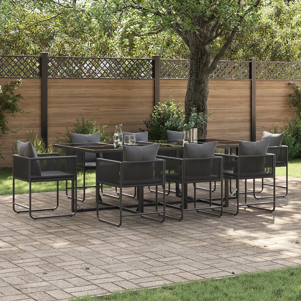 Conjunto de Jantar de Jardim com 12 Peças e Almofadas em Aço e Rattan Sintético