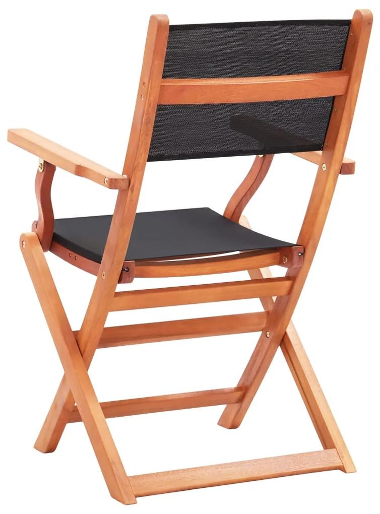 Cadeiras jardim dobráveis 2pcs eucalipto maciço/textilene preto