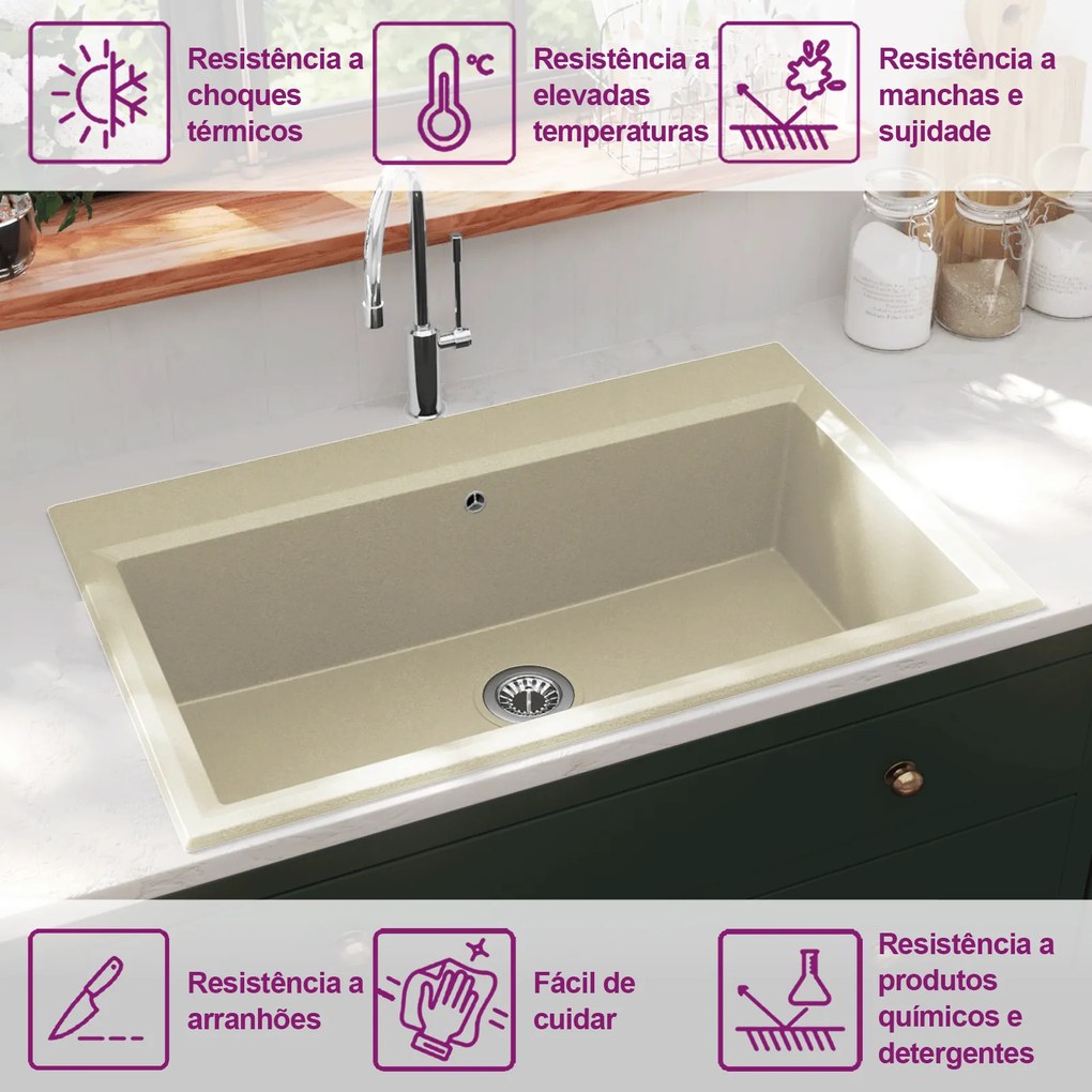 Pia de Cozinha Bege 790x500x193 mm Granito