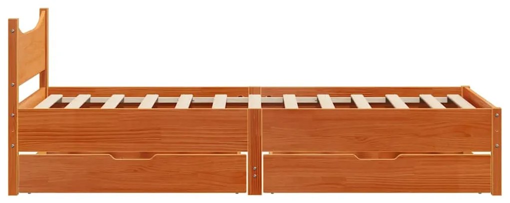 Estrutura de cama c/ gavetas 90x190cm pinho maciço castanho-mel