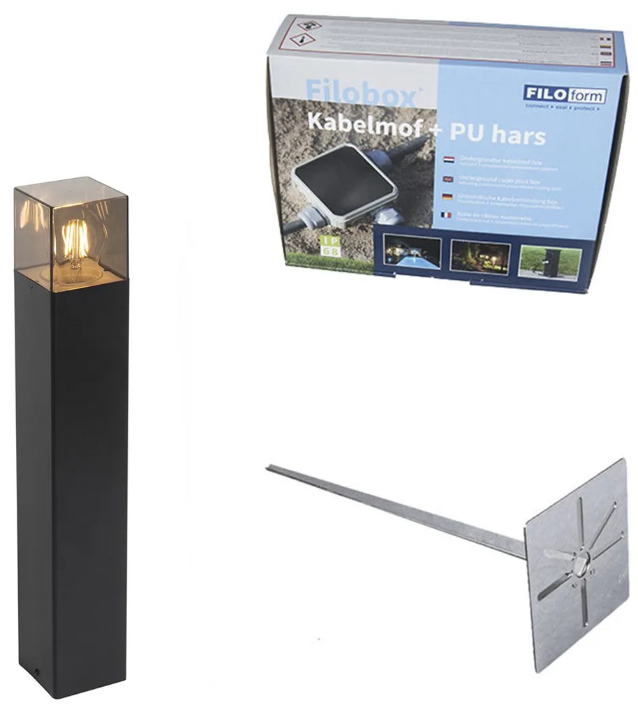 Candeeiro de exterior preto 50 cm IP44 com efeito de vidro fumê - Dinamarca Moderno