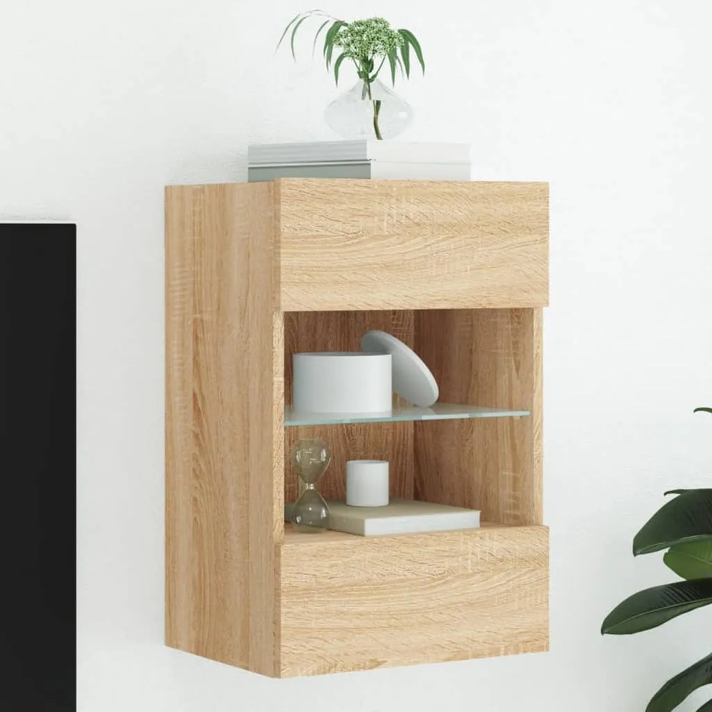 vidaXL Móvel de parede p/ TV c/ luzes LED 40x30x60,5cm carvalho sonoma
