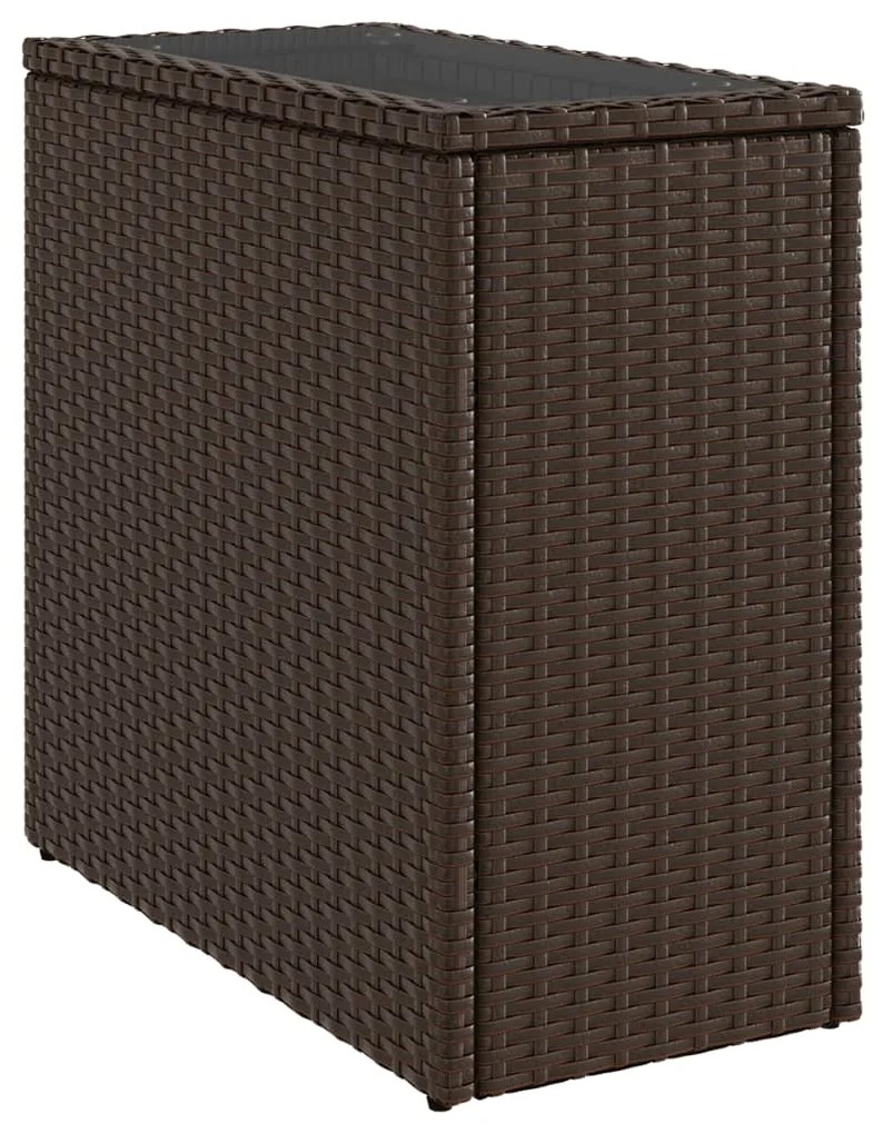 Mesa de apoio jardim tampo vidro 58x27,5x55 cm vime PE castanho
