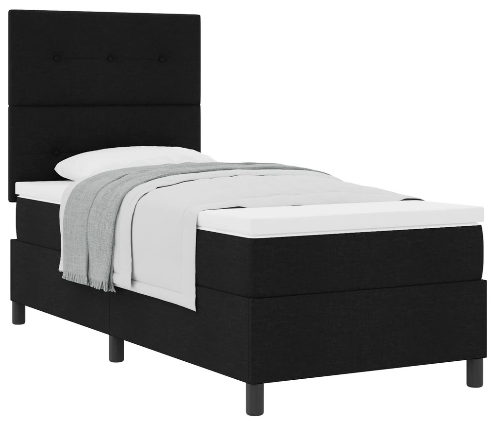 Cama Box com Colchão Preta 100x200 cm Tecido