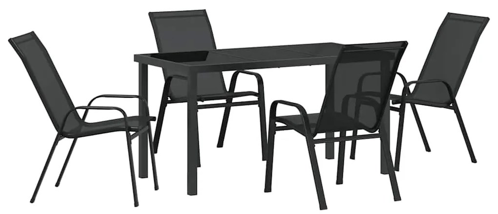 Conjunto de Jantar para Jardim com 5 Peças - Textilene Preto e Aço