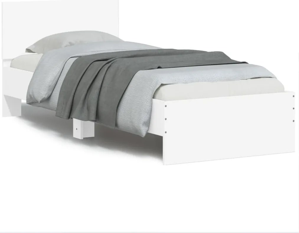Estrutura de cama com cabeceira e luzes LED 90x200 cm branco