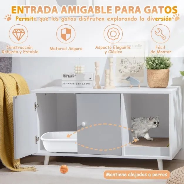 Caixa de areia escondida para gatos Porta dupla decorativa 90 x 50 x 50 cm Branco e cinzento