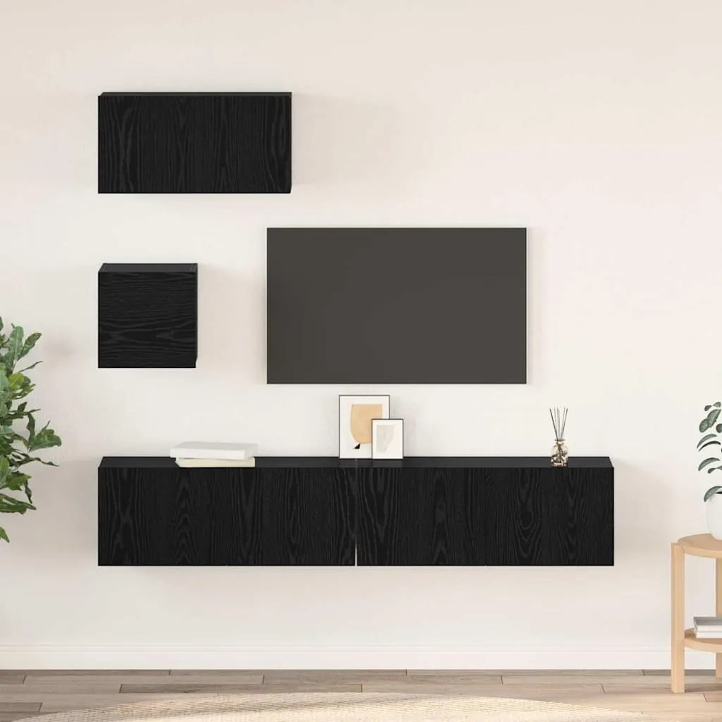 vidaXL Conjunto de móvel de TV 4 pcs Carvalho preto 80 x 30 x 30 cm