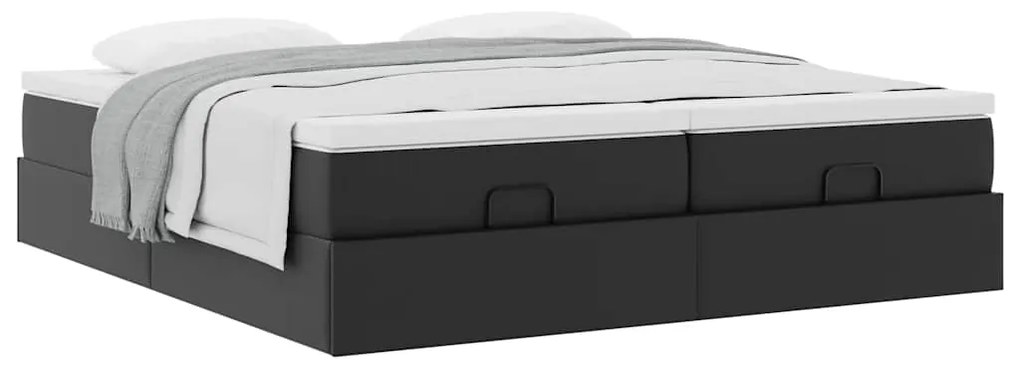 Estrutura de cama otomana com colchões pele artificial preta