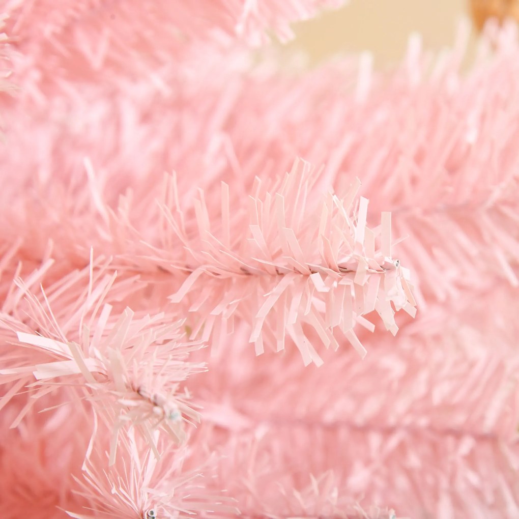 Árvore de Natal Artificial 180cm Ignífugo com 390 Ramos de PVC e Suporte de Metal Decoração de Natal para Interiores Fácil de Montar Rosa