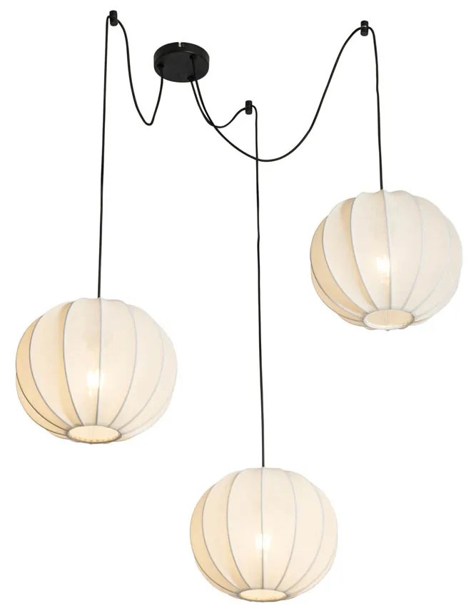 Candeeiro de suspensão design branco seda 30 cm 3 luzes - Plu Design