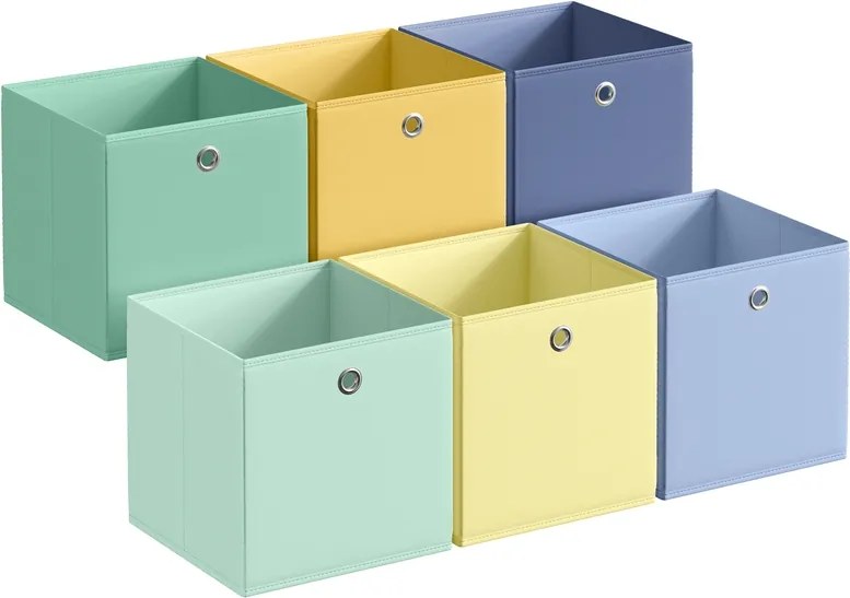 Conjunto de 6 caixas de arrumação 33 x 33 x 33 cm (ESTANTE NÃO INCLUIDA) coloridas