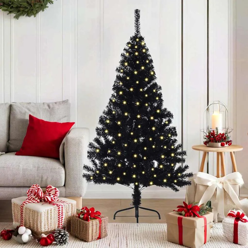 vidaXL Árvore de Natal Artificial Pré-iluminada Preto 150 cm PVC