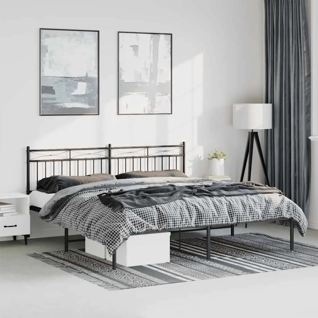 vidaXL Estrutura de cama com cabeceira 193x203 cm metal preto