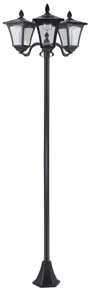 Candeeiro Solar de Jardim com 3 Luzes LED Impermeável IP44 Sensor de Noite Candeeiro de Exterior para Terraço Pátio Aço Inoxidável 51,5x47x182,5cm Pre