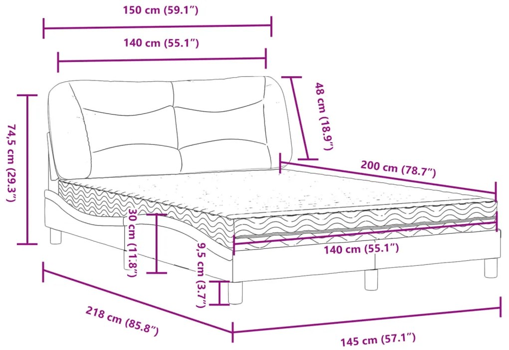 Cama com colchão 140x200 cm couro artificial castanho