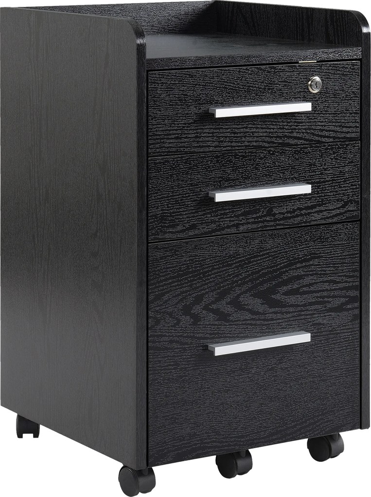 HOMCOM Arquivador de Escritório com Rodas 3 Gavetas 1 com Fechadura Móvel para Arquivos 39,2x40x65,4cm Preto | Aosom Portugal