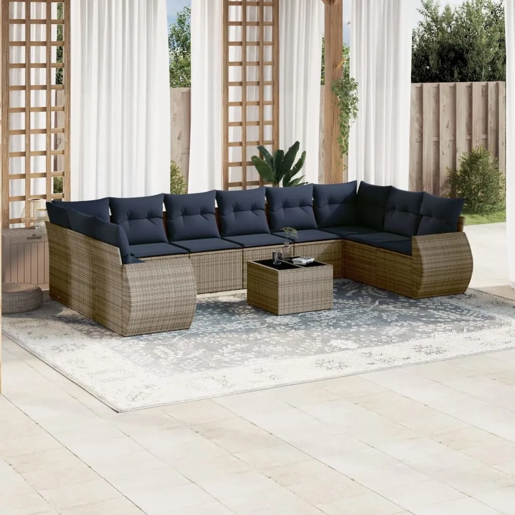 vidaXL 11 pcs conjunto sofás de jardim c/ almofadões vime PE cinzento