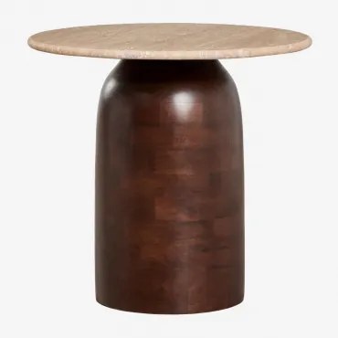 Mesa Auxiliar Redonda Ø40 Cm Alliser Castanho Madeira Escura & Travertine - Sklum