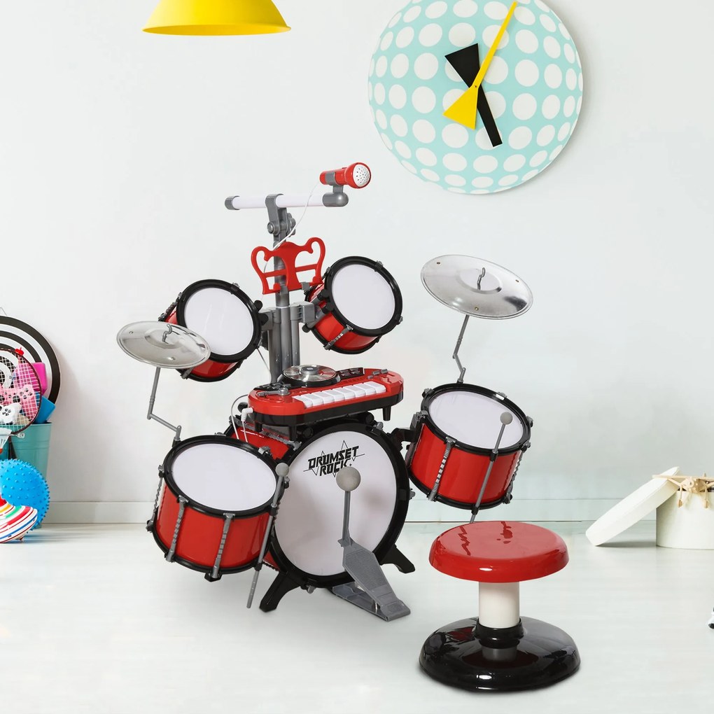 Kit de bateria infantil para crianças acima de 3 anos com tamborete mi
