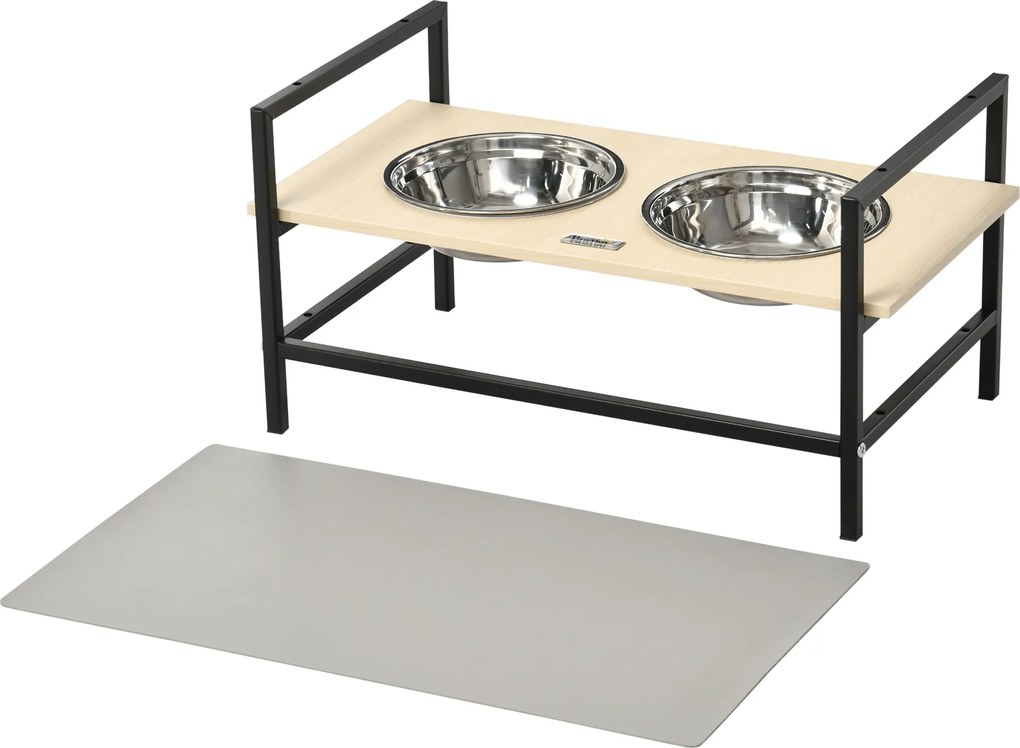 Comedouro elevado para cães com suporte duplo para tigelas, inclui 2 tigelas removíveis em aço, altura ajustável (11/21,5/32 cm) e 1 tapete