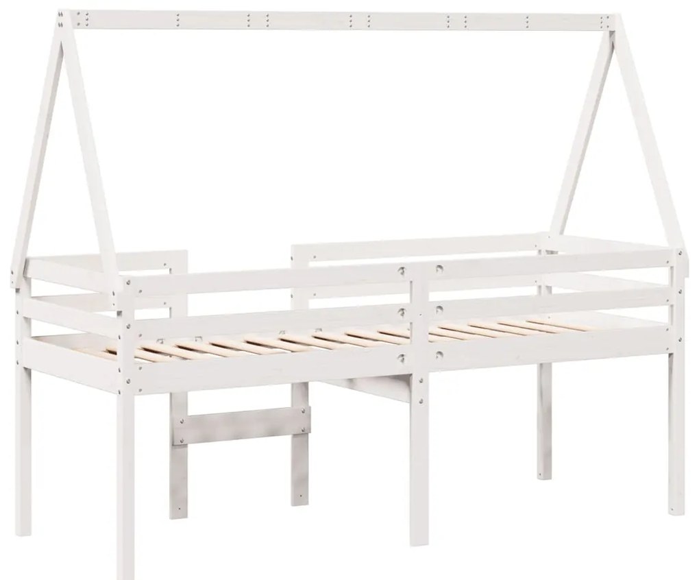 Cama alta com telhado 80x200 cm pinho maciço branco