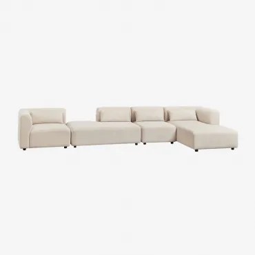 Sofá Modular Chaise Longue Direito De 4 Peças Com Divã Fogler Linho Veludo Bege Linho - Sklum