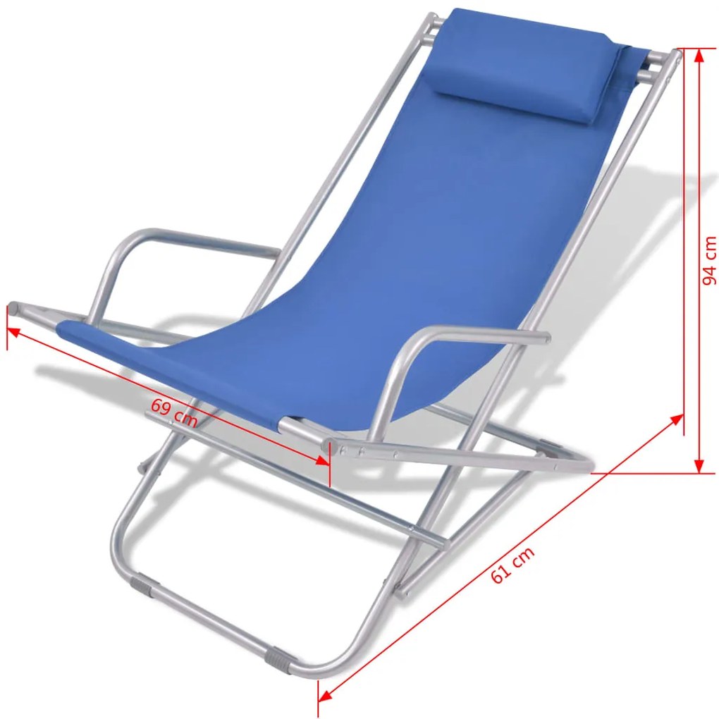 Cadeiras de jardim reclináveis 2 pcs aço azul