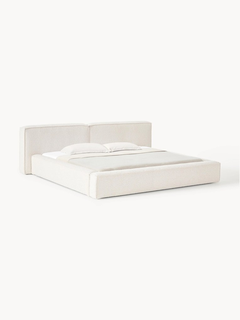 Cama estofada em bouclé com arrumação Lennon