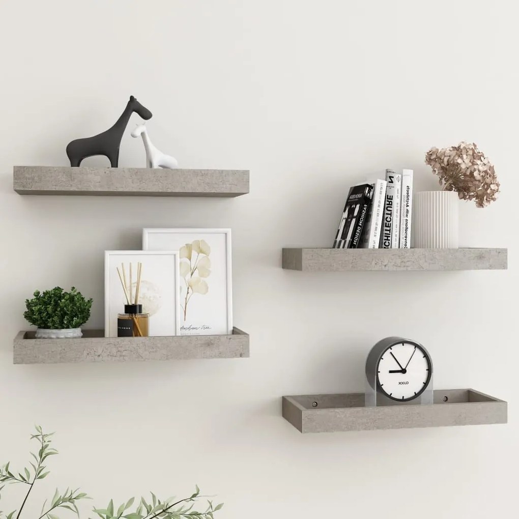 vidaXL Prateleiras parede Loggia 4 pcs 40x15x4 cm MDF cinzento cimento