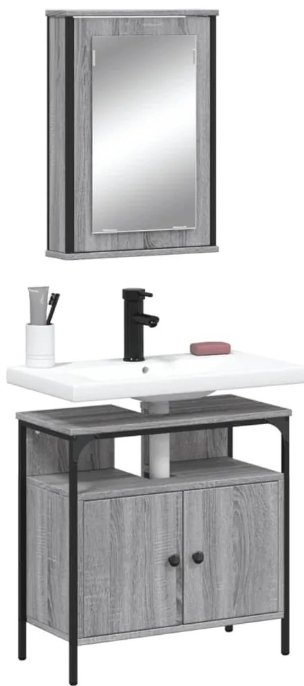 2 pcs conjunto móveis WC derivados de madeira sonoma cinza