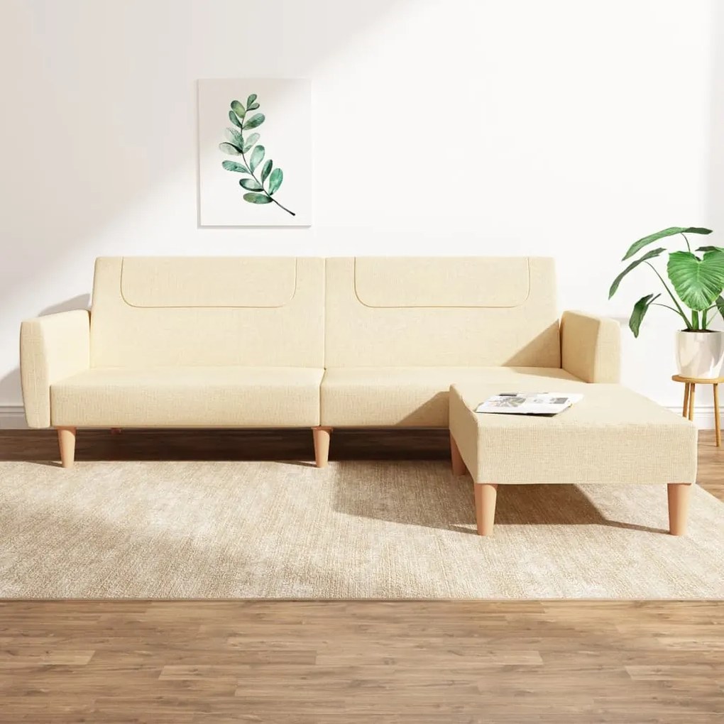 Sofá-cama de 2 lugares com apoio de pés tecido cor creme
