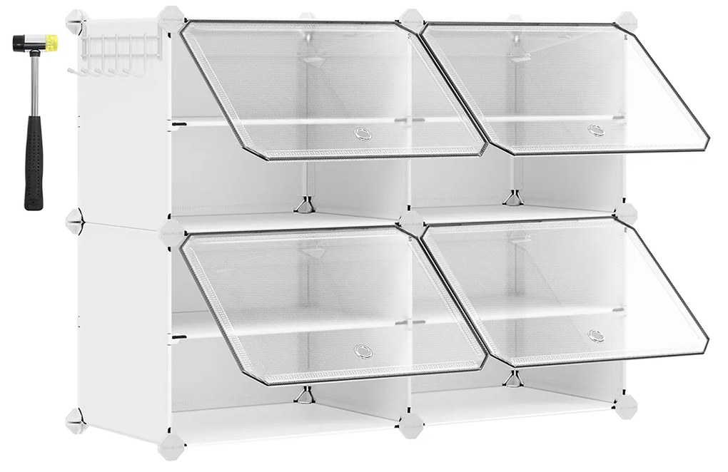 Sapateira com 4 compartimentos, armário para sapatos, com portas 32 x 83 x 63 cm Branco