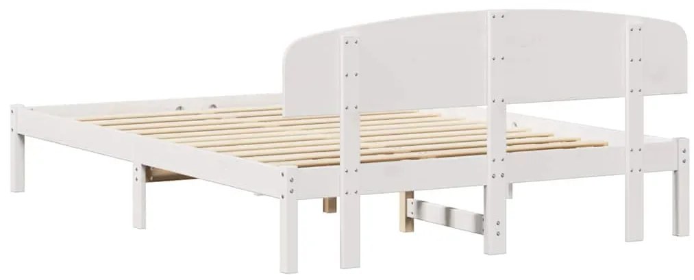 Estrado de Cama com Cabeceira Branca 160x200 cm Madeira Sólida de Pinh