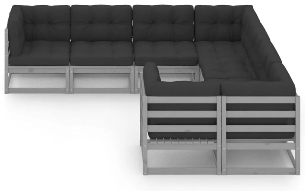 8pcs conjunto lounge de jardim c/ almofadões pinho maciço cinza