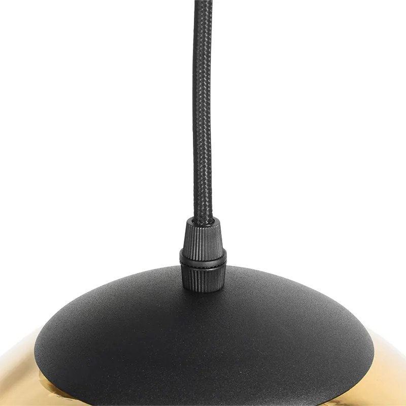 Candeeiro de suspensão Art Déco preto com vidro dourado 7 luzes - Pallon Art Deco