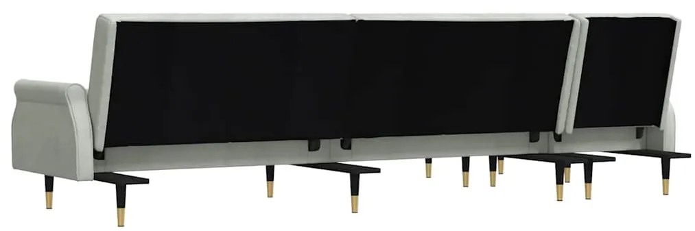 Sofá-cama em forma de L 271x140x70 cm veludo cinzento-claro