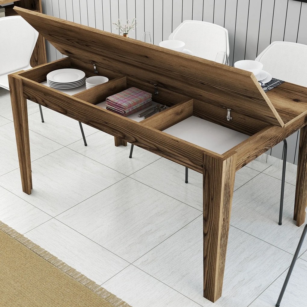 Mesa de Jantar "Milano" com Arrumação – 145x88x75 cm – Nogueira – Desi