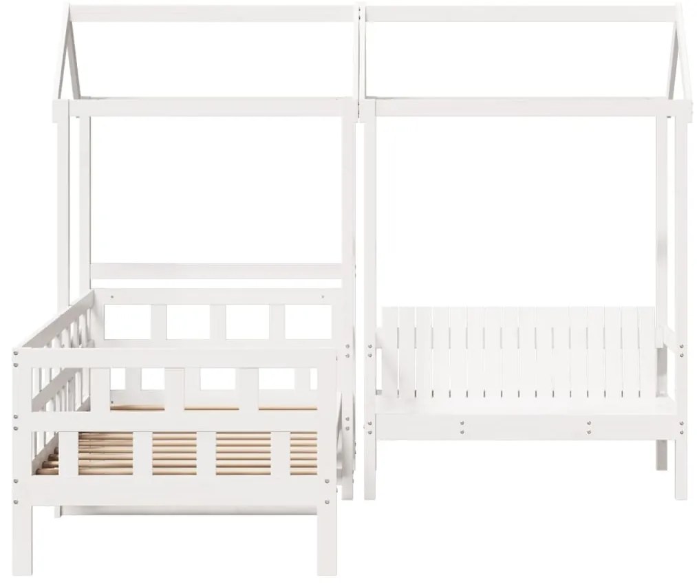 Conj. de sofá-cama c/ telhado 80x200 cm pinho maciço branco