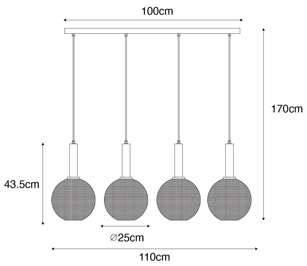 Candeeiro de suspensão design preto com vidro fumê 4 luzes - Chico Design