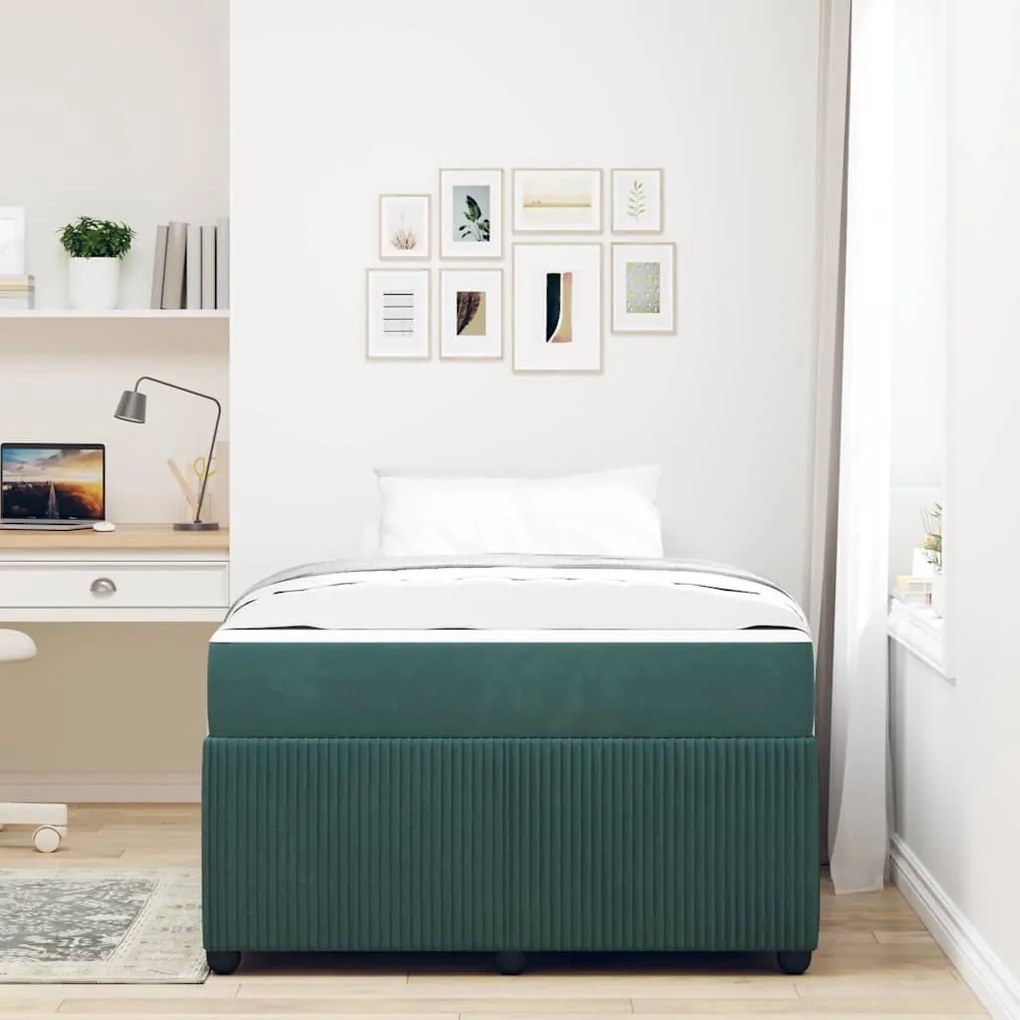 Estrutura de cama com colchão Verde-escuro 120 x 200 cm Veludo
